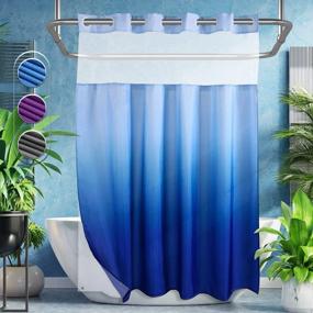 img 4 attached to Lagute CozyHook Ombre Textured Hook Free Shower Curtain For Bathroom With Snap-In Liner & Mesh Top Window, Weighted Hem, Machine Washable (Blue Gradient, 72Wx72L)