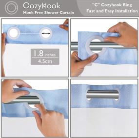 img 3 attached to Lagute CozyHook Ombre Текстурированная занавеска для душа без крючка для ванной комнаты с защелкивающимся вкладышем и сетчатым верхним окном, утяжеленный край, машинная стирка (синий градиент, 72Wx72L)