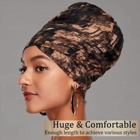 img 3 attached to Women'S Stretch Head Wrap Scarf Turban For Long Hair, Soft Head Band Tie African Urban Turbanista Head Wraps For Black Women