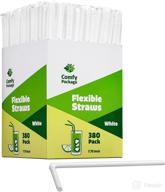 convenient 380 pack of individually wrapped disposable 🥤 plastic flexible drinking straws - bpa free - white логотип