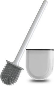 img 4 attached to 🚽 White Toilet Brush and Holder Set - XAJH Bathroom Cleaning Kit with Flexible Silicone Bristles, Compact Size for Storage and Ventilated Base