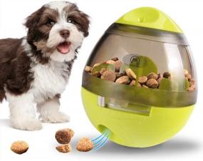 img 4 attached to IQ Treat Ball Dog Toy & Slow Feeder Bowl - Small Interactive Collapsible Stimulating Play, Adjustable Treats Eat Canister Maze Gym Ball - Green