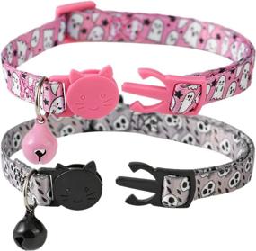 img 4 attached to 🎃 Spooktacular BoomBone 2 Pack Skull Cat Collar with Bell - Perfect Halloween Breakaway Kitten Collars