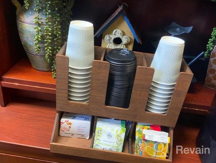 img 1 attached to Bamboo Coffee Station Organizer With 6 Compartments - Condiment Rack And Caddy For K-Pods, Snacks, Tea Bags, Disposable Cups - Ideal For Your Breakroom Accessories review by Steve Griffin