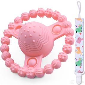 img 4 attached to 👶 GJZZ Teething Toys: Rattle Sound, BPA-Free Soft Silicone, Raised Texture, Soothe Sore Gums - Pink