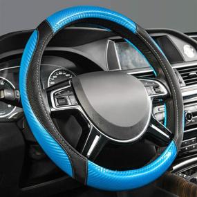 img 3 attached to CAR-GRAND Carbon Fiber With PU Leather Steering Wheel Covers Unviersal Fit Car Truck SUV Anti-Slip (Blue)