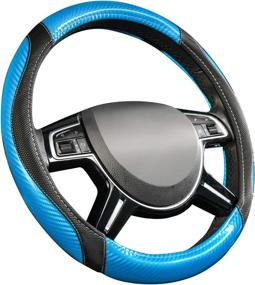 img 4 attached to CAR-GRAND Carbon Fiber With PU Leather Steering Wheel Covers Unviersal Fit Car Truck SUV Anti-Slip (Blue)