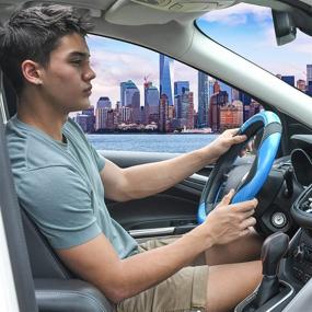 img 1 attached to CAR-GRAND Carbon Fiber With PU Leather Steering Wheel Covers Unviersal Fit Car Truck SUV Anti-Slip (Blue)