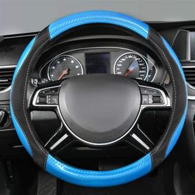 img 2 attached to CAR-GRAND Carbon Fiber With PU Leather Steering Wheel Covers Unviersal Fit Car Truck SUV Anti-Slip (Blue)