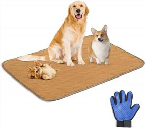 img 4 attached to Reusable Waterproof Dog Training Pads With Non-Slip Bottom + Pet Grooming Gloves - 34X36 Inches For Whelping And Puppy Potty Training By MBJERRY.