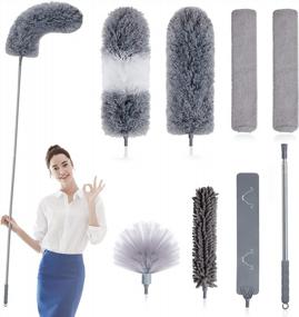 img 4 attached to BOOMJOY 7-Piece Microfiber Feather Duster Set With 100-Inch Extendable And Bendable Pole - Washable Dusters For Cleaning High Ceilings, Ceiling Fans, Blinds, Cobwebs, Furniture, And Cars