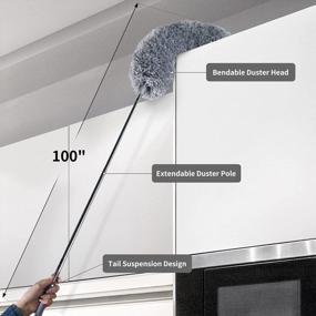 img 1 attached to BOOMJOY 7-Piece Microfiber Feather Duster Set With 100-Inch Extendable And Bendable Pole - Washable Dusters For Cleaning High Ceilings, Ceiling Fans, Blinds, Cobwebs, Furniture, And Cars
