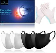 get ultimate protection with protective face mask and gloves kit - 4 pack + 1 pair glove, 3 layers of washable reusable cotton, nose wire, breathable, stretchable, lightweight for men and women logo