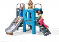 scout & slide climber toddler playset - complete kids' play gym with elevated playhouse, two climbing walls, metal bars, steering wheel, and slide - dimensions 72.5" x 70" x 55.75 logo