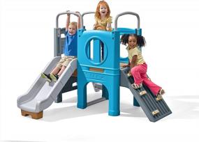 img 4 attached to Scout & Slide Climber Toddler Playset - Complete Kids' Play Gym With Elevated Playhouse, Two Climbing Walls, Metal Bars, Steering Wheel, And Slide - Dimensions 72.5" X 70" X 55.75