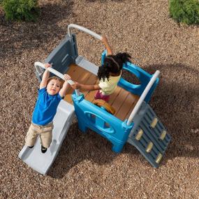 img 1 attached to Игровой набор Scout &amp; Slide Climber для малышей - полный детский игровой тренажерный зал с приподнятым игровым домиком, двумя стенами для скалолазания, металлическими перекладинами, рулевым колесом и горкой - размеры 72,5 x 70 x 55,75