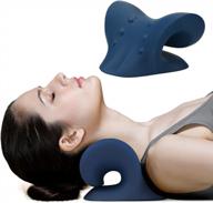 ease neck and shoulder pain with cervical traction device - chiropractic pillow for cervical spine alignment, tmj pain relief, and neck stretching (dark blue) логотип