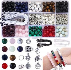 img 4 attached to 418Pcs DIY Bracelet Beads Kit With 8Mm Natural Lava Stone, Charms, Finishings, And 2 Strings - Perfect For Women/Men'S Jewelry Making