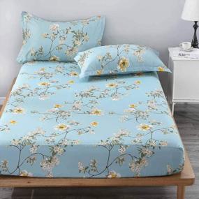 img 4 attached to Best Luxury Cool Soft Lightweight Microfiber Bedding Set W/ 2 Pillowcases - Nanko Queen Fitted Sheet 80X60 Deep Pocket Mattress Teal Floral Farmhouse 10 11 12 14 Inch Green White Flower