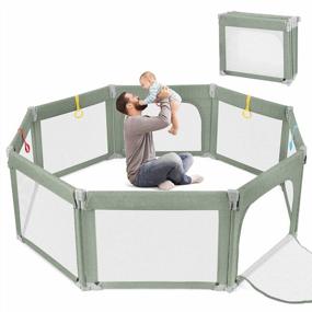 img 4 attached to Convenient Foldable Playpen with Zipper Gates, Adjustable Shape & Size – Perfect Infant Safety Activity Center with Mesh Sides and Anti-Fall Features!