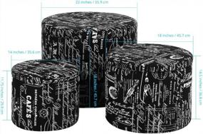 img 2 attached to 3-Piece Black Fabric Storage Ottoman Set - LANGRIA French Script Patterned Bench Seat Foot Rest Stool