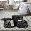 3-piece black fabric storage ottoman set - langria french script patterned bench seat foot rest stool logo