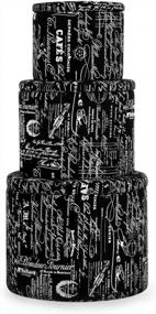 img 3 attached to 3-Piece Black Fabric Storage Ottoman Set - LANGRIA French Script Patterned Bench Seat Foot Rest Stool