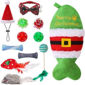 img 4 attached to 11-Pack Christmas Cat Toys Set - Interactive Bowtie Collar With Bell, Cute Hat, Crinkle Balls, Plush Catnip Mice & Bell Balls By PUPTECK