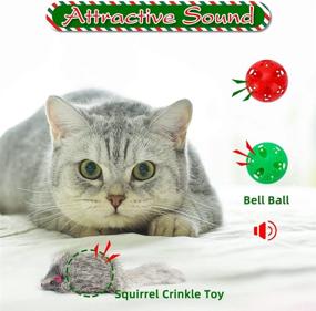 img 2 attached to 11-Pack Christmas Cat Toys Set - Interactive Bowtie Collar With Bell, Cute Hat, Crinkle Balls, Plush Catnip Mice & Bell Balls By PUPTECK