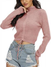 img 4 attached to Cropped Sweater For Women With Drawstring And Mock Neck - Knit Pullover Long Sleeve Crop Top By Anbenser