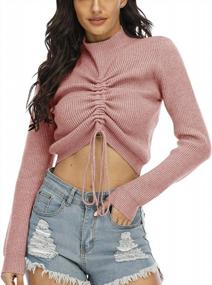 img 3 attached to Cropped Sweater For Women With Drawstring And Mock Neck - Knit Pullover Long Sleeve Crop Top By Anbenser