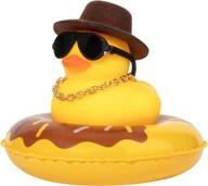 wonuu car rubber duck car duck decoration dashboard car ornament for car dashboard decoration accessories with mini sun hat swim ring necklace and sunglasses (a-black&amp logo