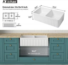 img 1 attached to 33 White Farm Sink Double Bowl - Kichae 33 Inch Farmhouse Sink Reversible Front Fireclay Ceramic Porcelain White Double Basin 50/50 Kitchen Sink With Accessories