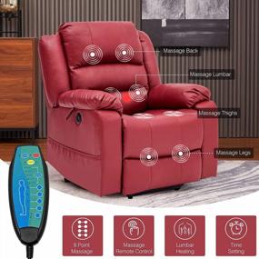 img 1 attached to 🪑 CDCASA Power Lift Recliner Chair: Elderly Electric Massage Sofa with Heated Vibration, Side Pockets, Cup Holders, USB Ports + Remote Control (Leather Red)
