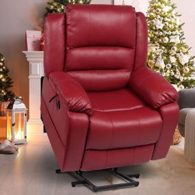 img 4 attached to 🪑 CDCASA Power Lift Recliner Chair: Elderly Electric Massage Sofa with Heated Vibration, Side Pockets, Cup Holders, USB Ports + Remote Control (Leather Red)