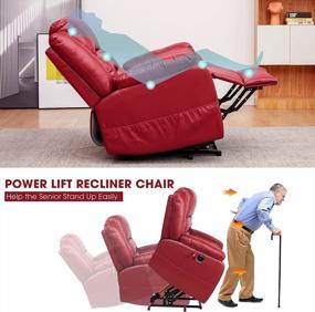 img 3 attached to 🪑 CDCASA Power Lift Recliner Chair: Elderly Electric Massage Sofa with Heated Vibration, Side Pockets, Cup Holders, USB Ports + Remote Control (Leather Red)