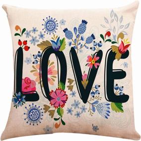 img 2 attached to ZUEXT Spring Floral Love Throw Pillow Covers 18X18 Inch, Set Of 4 Square Cotton Linen Outdoor Cushion Pillowcases For Sofa Couch Home Decor Valentines Mother'S Birthday Day Housewarming Gift
