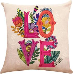 img 1 attached to ZUEXT Spring Floral Love Throw Pillow Covers 18X18 Inch, Set Of 4 Square Cotton Linen Outdoor Cushion Pillowcases For Sofa Couch Home Decor Valentines Mother'S Birthday Day Housewarming Gift