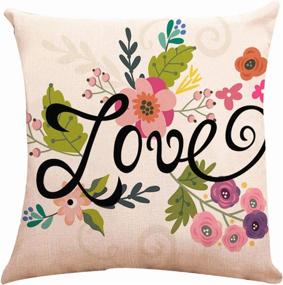 img 3 attached to ZUEXT Spring Floral Love Throw Pillow Covers 18X18 Inch, Set Of 4 Square Cotton Linen Outdoor Cushion Pillowcases For Sofa Couch Home Decor Valentines Mother'S Birthday Day Housewarming Gift