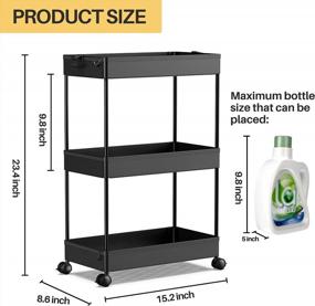img 2 attached to SPACEKEEPER Storage Rolling Cart 3 Tier, Laundry Room Organization Bathroom Cart Organizer Utility Rolling Cart Mobile Shelving Unit Multi-Functional Storage Shelves For Office, Kitchen, Black