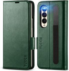img 4 attached to TUCCH Galaxy Z Fold 4 5G Case: Durable Wallet With S Pen Holder, RFID Blocking, Kickstand & Card Slot - PU Leather PC Folio Cover, Midnight Green