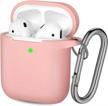 soft silicone airpods case cover with visible led - compatible with airpod 2/1 cases, keychain accessory included - ideal for men, women, girls, and boys - light pink logo