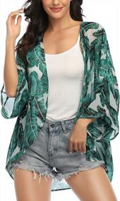 img 2 attached to Flower Power: Women'S Sheer Kimono Cardigan With 3/4 Sleeves And Chiffon Beach Cover-Up
