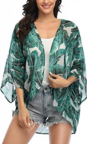 img 4 attached to Flower Power: Women'S Sheer Kimono Cardigan With 3/4 Sleeves And Chiffon Beach Cover-Up