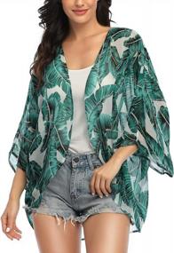 img 3 attached to Flower Power: Women'S Sheer Kimono Cardigan With 3/4 Sleeves And Chiffon Beach Cover-Up