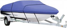 img 4 attached to Heavy Duty Waterproof Trailerable Boat Cover For V-Hull, Fishing, Tri-Hull, Bass Boats - Full Size 210D 14-16T Pro-Style Cover In Blue By HOME KRAFT