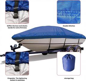 img 3 attached to Heavy Duty Waterproof Trailerable Boat Cover For V-Hull, Fishing, Tri-Hull, Bass Boats - Full Size 210D 14-16T Pro-Style Cover In Blue By HOME KRAFT