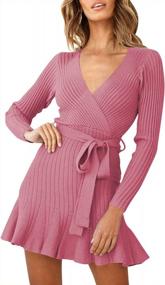 img 3 attached to Шикарное и уютное: женское платье-свитер с v-образным вырезом и запахом, рюшами и поясом