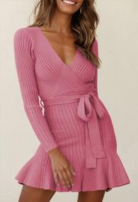 img 2 attached to Chic & Cozy: Women'S V-Neck Wrap Sweater Dress With Ruffle Hem & Belt
