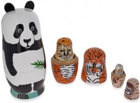 img 1 attached to Wooden Nesting Doll Set Featuring Panda, Tiger, Leopard, Monkey, Eagle By BestPysanky – Ideal For Collectors Of Animal Figurines